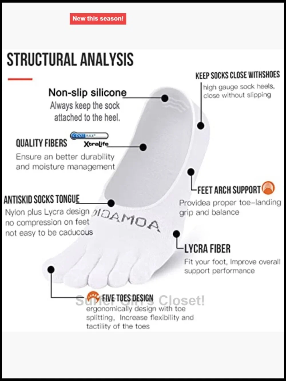 Toe Socks No Show Running Athletic Invisible Five Fingers Coolmax Moisture